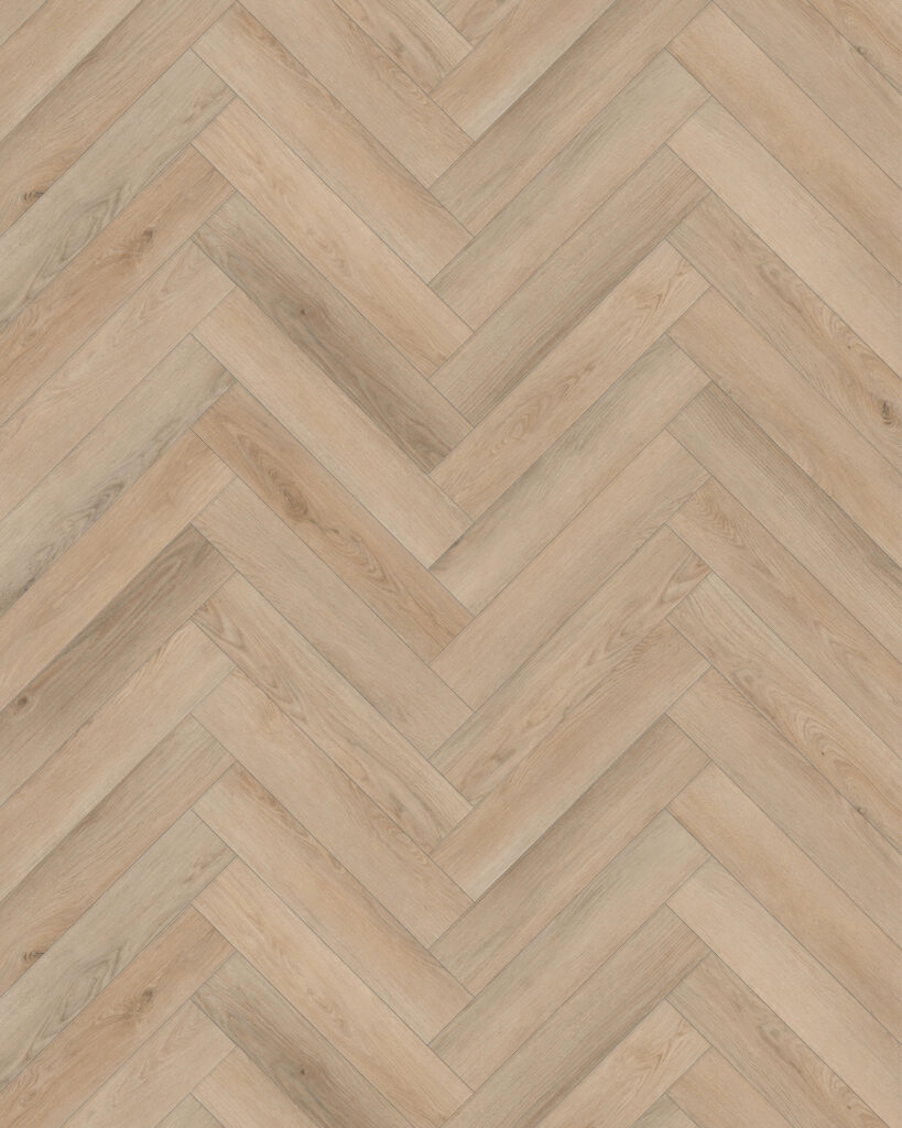 PVC visgraat vloer met warme eiken houtlook