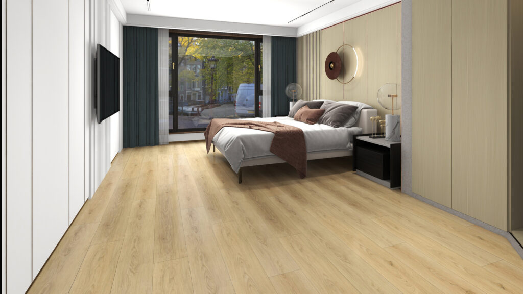 PVC vloer met lichte houtlook in slaapkamer