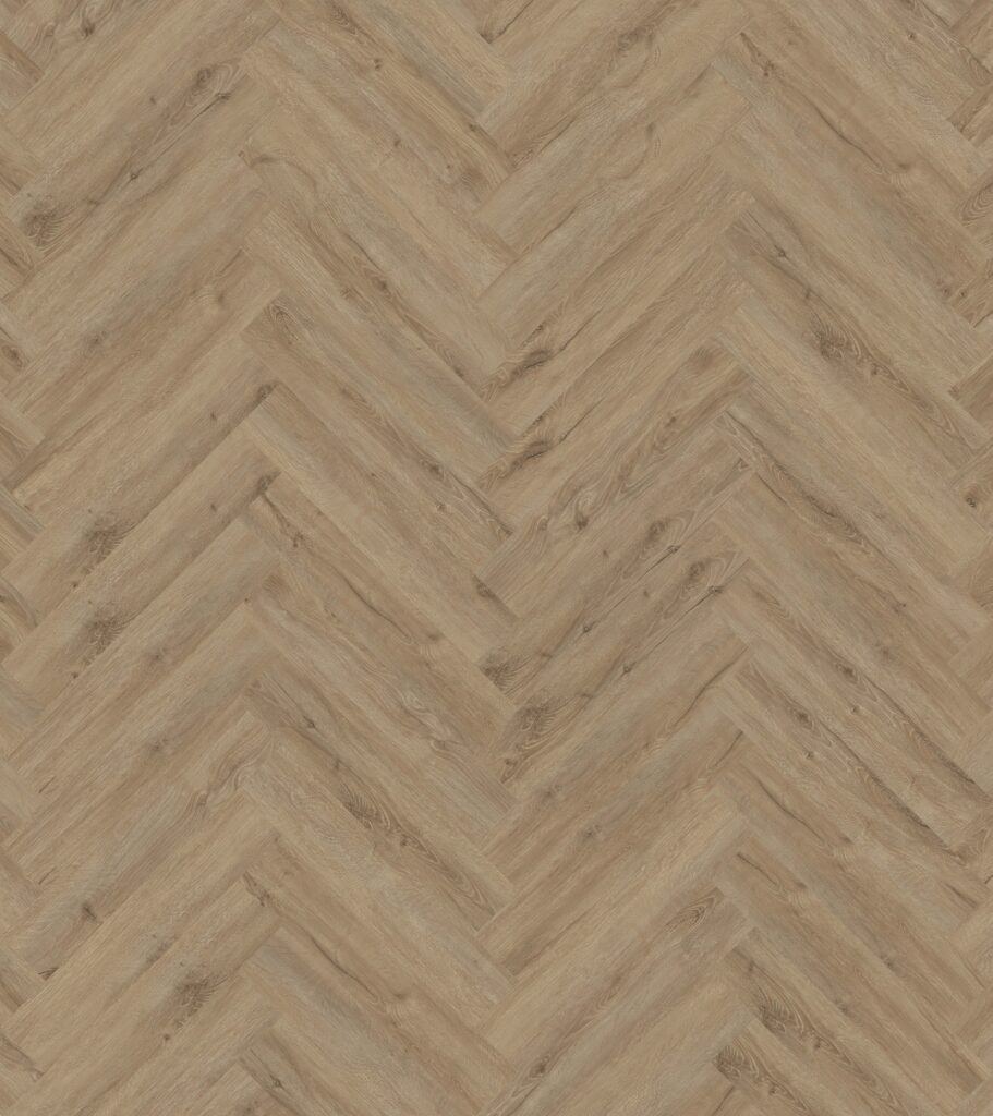 PVC visgraat vloer met warme eiken houtlook