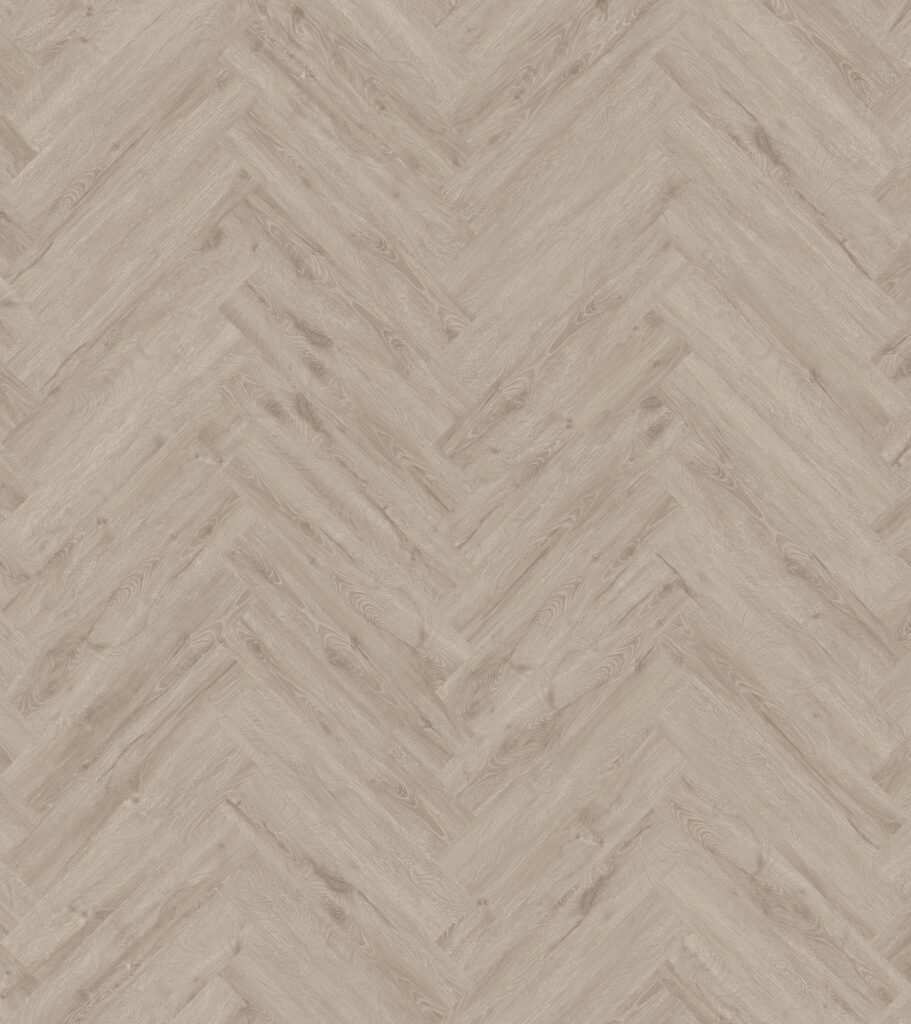 PVC visgraat vloer met zachte beige houtlook