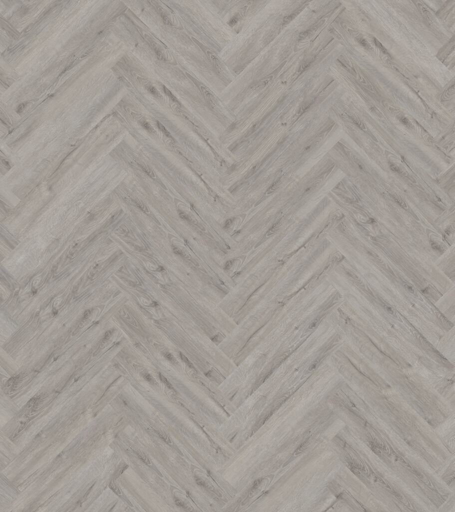 PVC visgraat vloer met koele grijze houtlook